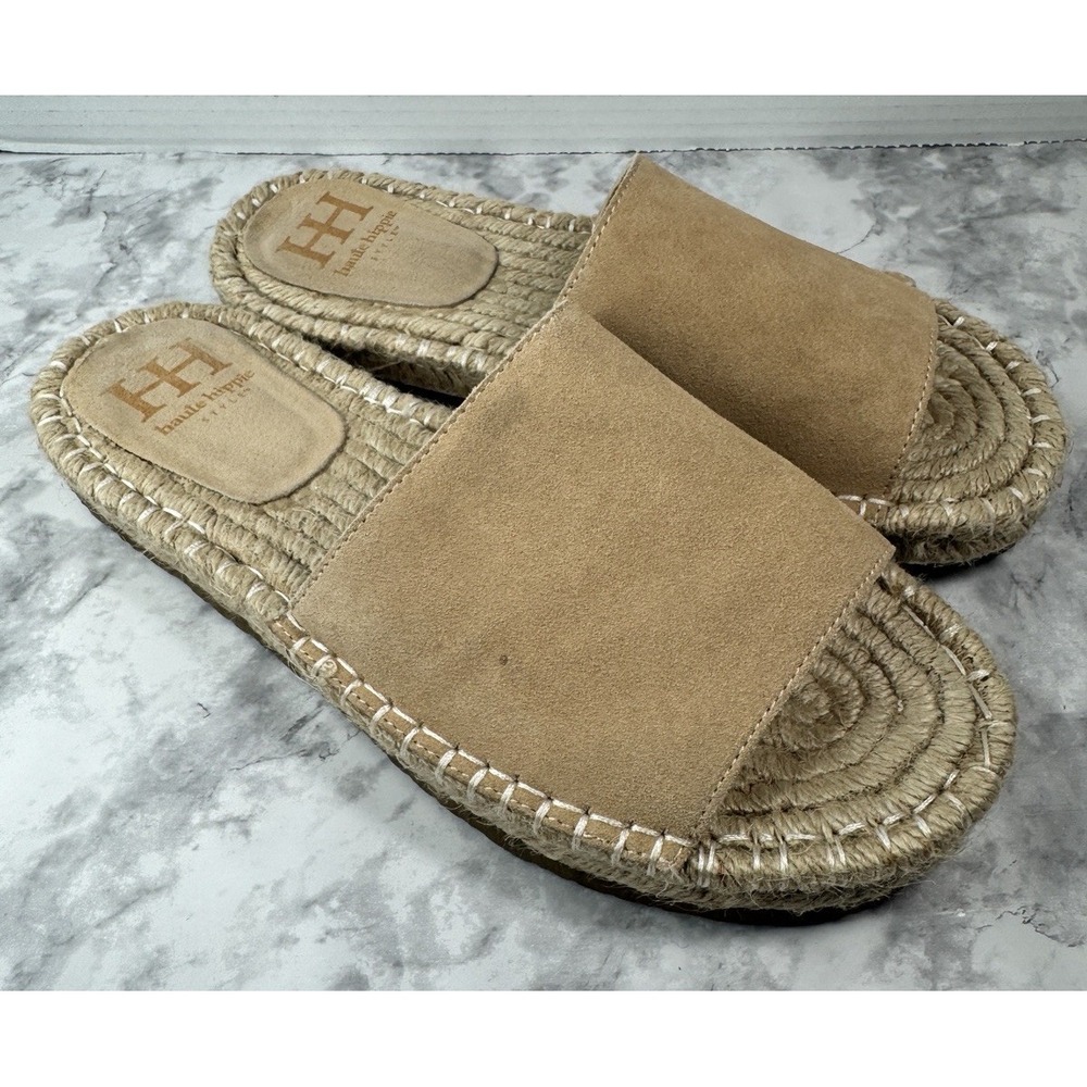 Haute Hippie Espadrille Tan Suede Leather Slides Woman's Size 8.5 - Picture 5 of 9